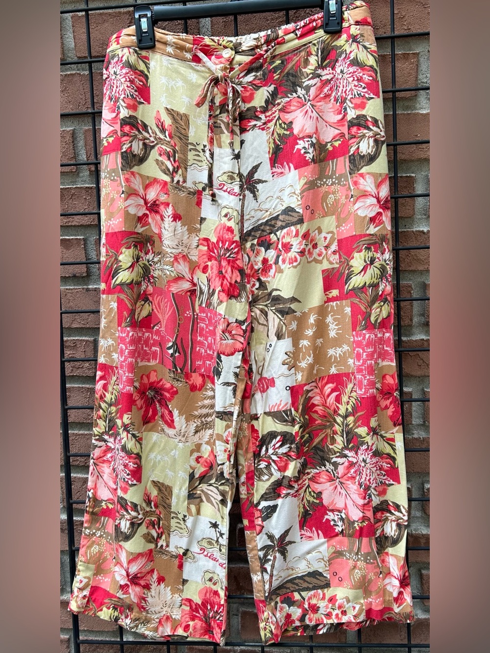 Vintage Bamboo Traders Floral Patchwork Wide-Leg Pants